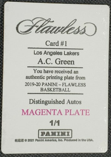 A.C. GREEN 2019-20 Panini Flawless Distinguished PRINTING PLATE SP 1/1 Lakers AC