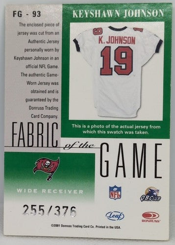 KEYSHAWN JOHNSON 2001 Leaf Certified Fabric Of The Game Used JERSEY SP /376 Bucs