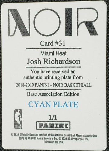 JOSH RICHARDSON 2018-19 Panini Noir PRINTING PLATE SP #1/1 Heat Celtics One of