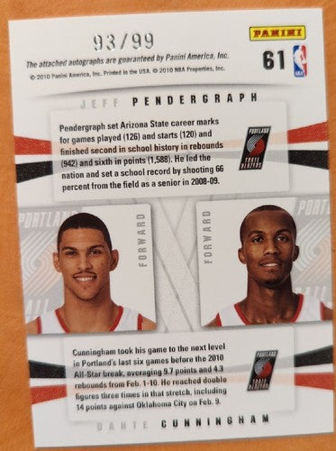 Jeff PENDERGRAPH AYRES Dante CUNNINGHAM 2009-10 Panini Season Update DUAL AUTO #
