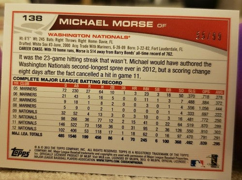 MICHAEL MORSE 2013 Topps Camo Camouflage Variation SP #55/99 Nationals Mike #138