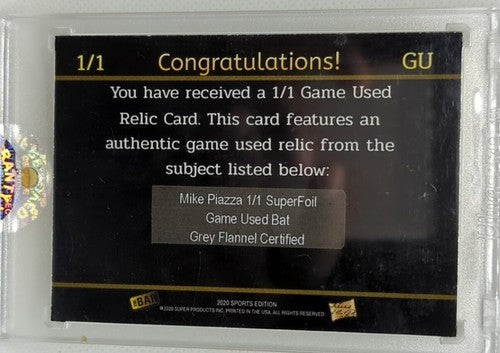 MIKE PIAZZA 2020 Bar Sports Edition JUMBO Game Used BAT PATCH Relic #1/1 Dodgers