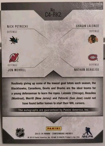 Nathan BEAULIEU PETRECKI Jon MERRILL LALONDE 2013-14 Panini Contenders QUAD AUTO