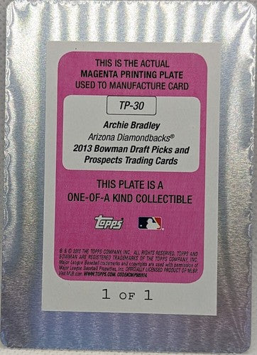 ARCHIE BRADLEY 2013 Bowman Draft Picks Prospects PRINTING PLATE 1/1 Diamondbacks