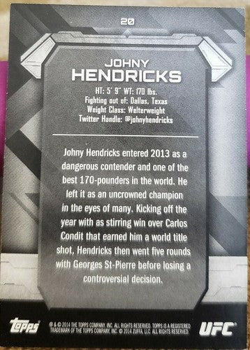 JOHNY HENDRICKS 2014 Topps UFC Knockout GREEN Parallel SP #29/99 Johnny MMA #20