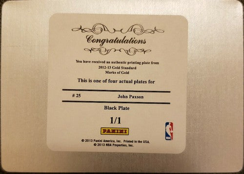 JOHN PAXSON 2012-13 Gold Standard PRINTING PLATE SP #1/1 of 1 National Treasures