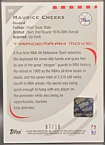 MAURICE MO CHEEKS 2006-07 Topps Trademark Moves AUTO RED WOOD #7/10 76ers Knicks