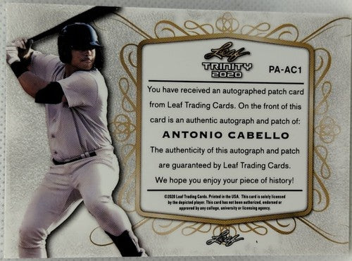 ANTONIO CABELLO 2020 Leaf Trinity RC DUAL AUTO Jersey BUTTON PATCH #7/10 Yankees