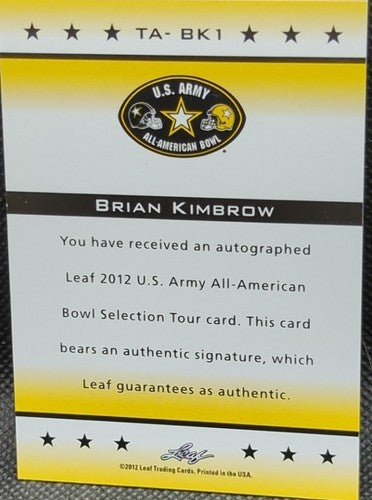 BRIAN KIMBROW 2012 Leaf U.S. Army RC RED INK AUTO SP Inscription #1/1 Commodores