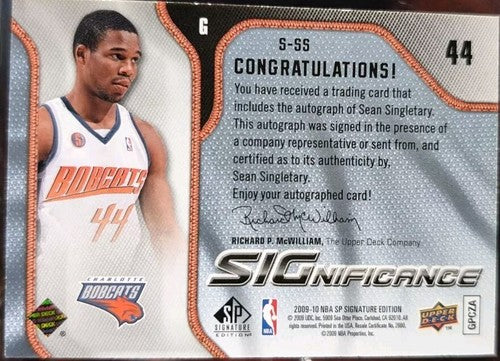 SEAN SINGLETARY 2009-10 UD SP Signature Edition SIGnificance AUTO #/499 Bobcats