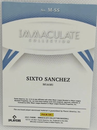 SIXTO SANCHEZ 2021 Panini Immaculate Jersey MARLINS LOGO PATCH PLATINUM SP #/15