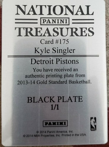 KYLE SINGLER 2013-14 Gold Standard PRINTING PLATE SP #1/1 of 1 Detroit Pistons