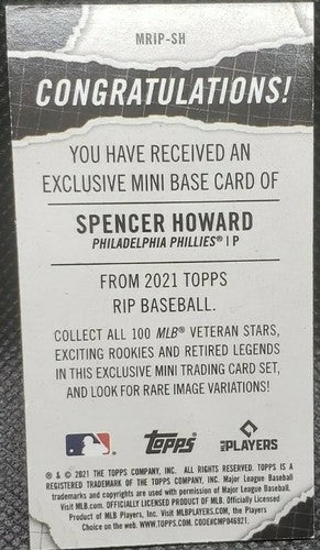 SPENCER HOWARD 2021 Topps Rip Card MINI Blue Parallel Rookie RC #10/10 Phillies
