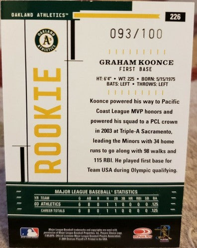 GRAHAM KOONCE 2004 Throwback Threads Rookie AUTO Autograph SP #/100 Oakland A's