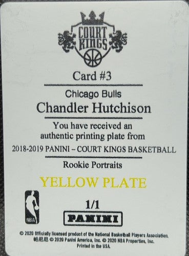 CHANDLER HUTCHISON 2018-19 Panini Court Kings PRINTING PLATE #1/1 Bulls One of