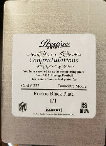 DAMONTRE MOORE 2013 Panini Prestige Rookie PRINTING PLATE SP #1/1 of 1 NY Giants