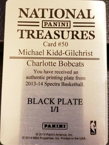 MICHAEL KIDD-GILCHRIST 2013-14 Panini Spectra PRINTING PLATE 1/1 Bobcats Hornets