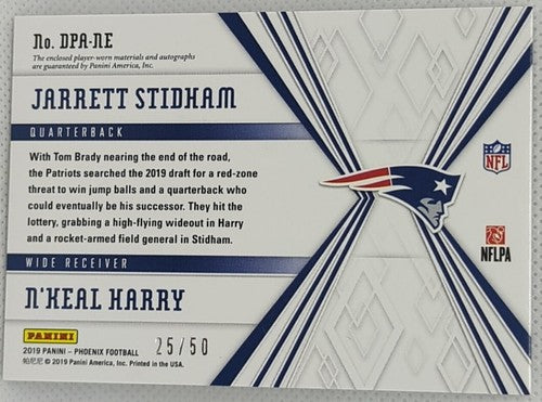 Jarrett STIDHAM N'Keal HARRY 2019 Panini Phoenix RC DUAL AUTO PATCH /50 Patriots