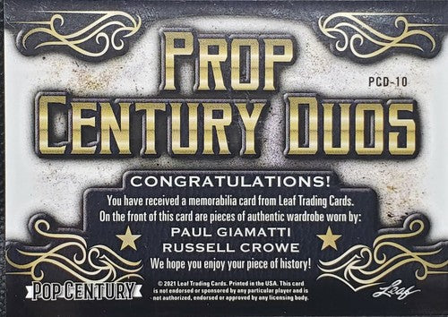 ð¬ Russell CROWE Paul GIAMATTI 2021 Leaf Pop Century DUAL Wardrobe RELIC PATCH