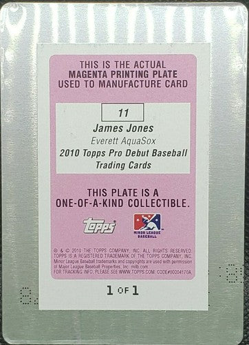 JAMES JONES 2010 Topps Pro Debut RC PRINTING PLATE SP #1/1 Mariners Rangers of