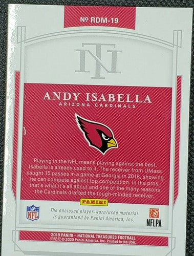 ANDY ISABELLA 2019 Panini National Treasures DUAL Jersey LETTER PATCH Gold #/49