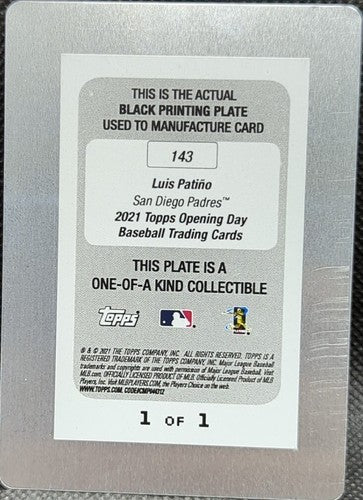 LUIS PATINO 2021 Topps Opening Day RC PRINTING PLATE SP #1/1 Rays Padres One of