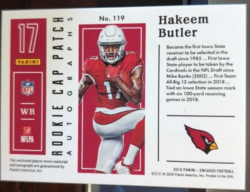 HAKEEM BUTLER 2019 Panini Encased RC AUTO CAP HAT LOGO PATCH Gold #/10 Cardinals