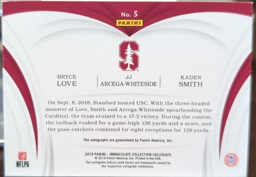 JJ ARCEGA-WHITESIDE Bryce LOVE Kaden SMITH 2019 Panini Immaculate TRIPLE AUTO 25
