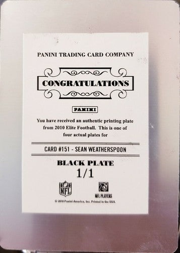 SEAN WEATHERSPOON 2010 Donruss Elite Rookie PRINTING PLATE SP #1/1 of 1 Falcons