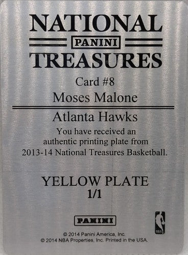 MOSES MALONE 2013-14 National Treasures PRINTING PLATE SP 1/1 Hawks 76ers One of