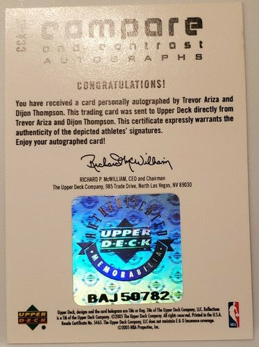 Trevor ARIZA Dijon THOMPSON 2005-06 UD Reflections Compare & Contrast DUAL AUTO
