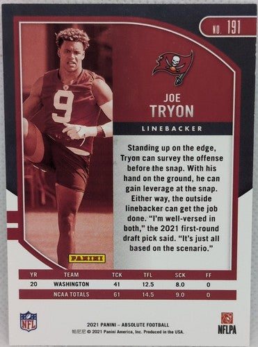 JOE TRYON 2021 Panini Absolute RC PURPLE RAIN Prizm VARIATION SSP /10 Buccaneers