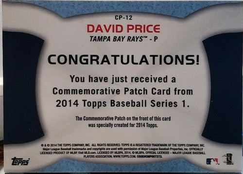 DAVID PRICE 2014 Topps Commemorative Tampa Bay Rays LOGO PATCH Red Sox Dodgers