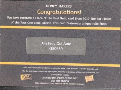 JIM FREY 2019 The Bar Pieces of the Past One Time CUT AUTO SP 1/1 of Royals Cubs