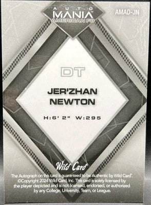Jer'ZHAN NEWTON 2024 Wild Card Mania American FB RC AUTO 1/1 Commanders Illinois