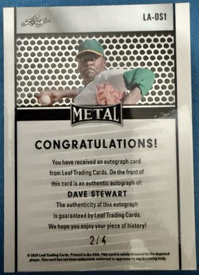 DAVE STEWART 2024 Leaf Collective Metal AUTO RED SP #2/4 A's Athletics Blue Jays