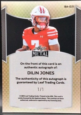 DILIN JONES 2025 Leaf Metal RC AUTO Galaxy Prismatic SP 1/1 of Wisconsin Badgers