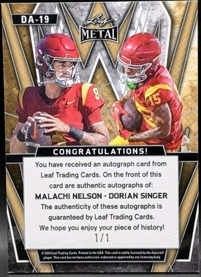 Malachi NELSON Dorian SINGER 2024 Leaf Metal DUAL AUTO Earth SP #1/1 USC Trojans