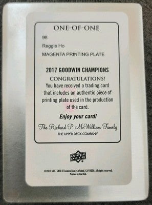 REGGIE HO 2017 UD Goodwin Champions PRINTING PLATE SP #1/1 of Norte Dame Hawaii