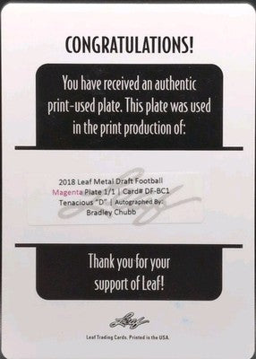 BRADLEY CHUBB 2018 Leaf Metal Draft AUTO PRINTING PLATE SP #1/1 Broncos Dolphins