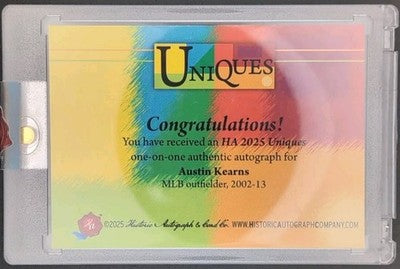 AUSTIN KEARNS 2025 Historic Uniques CUT AUTO #1/1 Reds Nationals Marlins Yankees