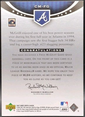 FRED McGRIFF 2007 UD Sweet Spot Classic Memorabilia GAME USED JERSEY SP Braves