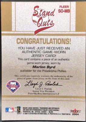 MARLON BYRD 2004 Fleer Tradition Stand Outs GAME-WORN USED JERSEY Relic Phillies