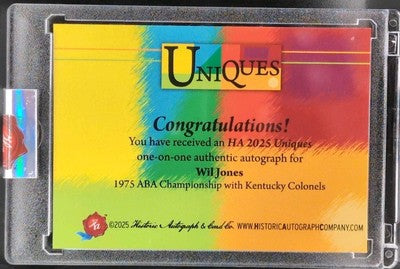 WIL JONES 2025 Historic Uniques CUT AUTO INSCRIPTION #1/1 Lakers Colonels Pacers