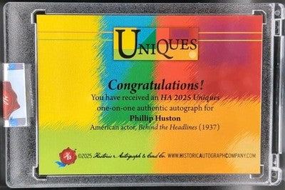 PHILLIP HUSTON 2025 Historic Uniques CUT AUTO #1/1 of Behind The Headlines Actor