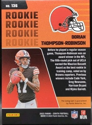 DORIAN THOMPSON-ROBINSON 2023 Panini Zenith RC AUTO Artist Proof Gold /10 Browns