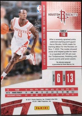 ISHMAEL SMITH 2010-11 Absolute Memorabilia RC AUTO Platinum SP #/25 Rockets Ish