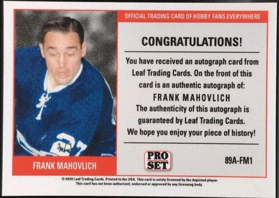 FRANK MAHOVLICH 2024 Leaf Collective 1989 Pro Set AUTO White SP #1/1 Maple Leafs