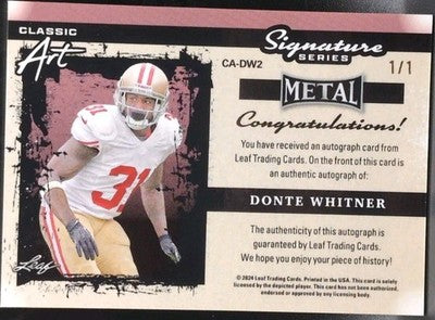 DONTE WHITNER 2024 Leaf Metal Signature Series Classic Art AUTO 1/1 49ers Browns