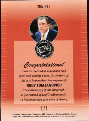 RUDY TOMJANOVICH 2024 Leaf Collective Press Pass AUTO 1/1 Rockets Lakers Blazers